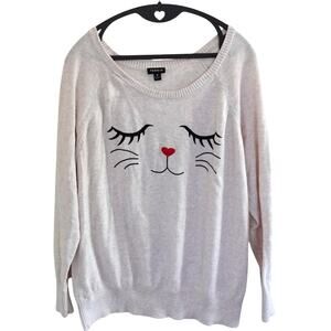 Torrid Cat Face Long Sleeve Cotton Sweater Womens L Twee Casual Kawaii Novelty